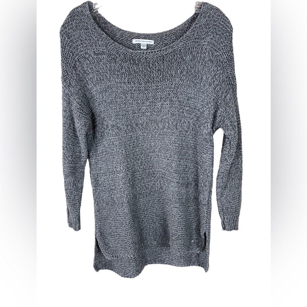 American Eagle Grey Open Knit Hi Low Sweater M